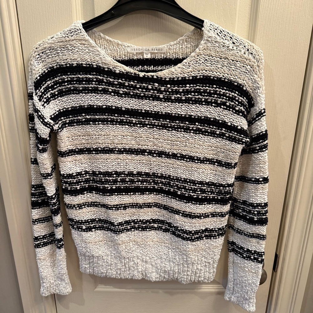 Veronica Beard Chuilla textured Black and White Striped Sweater. Women size Med